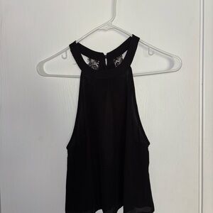 Black Sheer & Lace Open Back Tank Top
